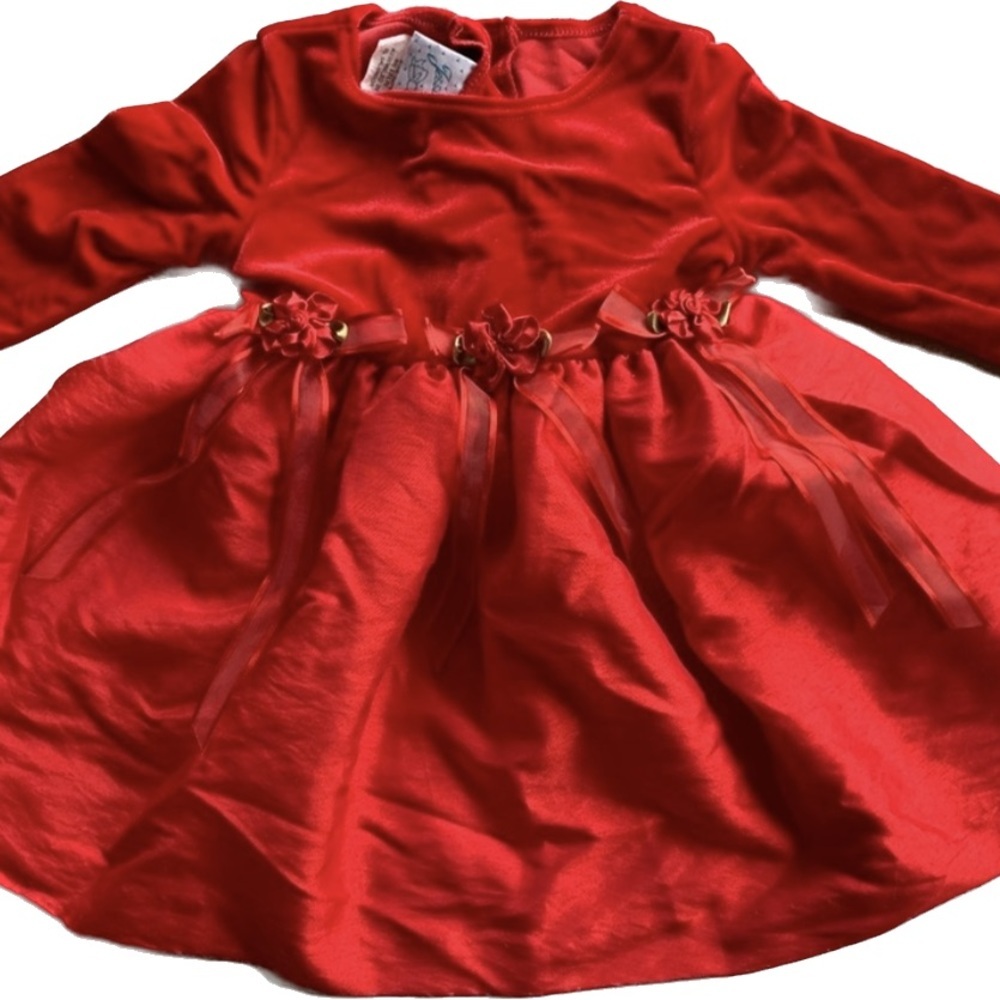 Vintage Jessica Ann Red Velour Christmas Dress Sz 12 Months Red Roses